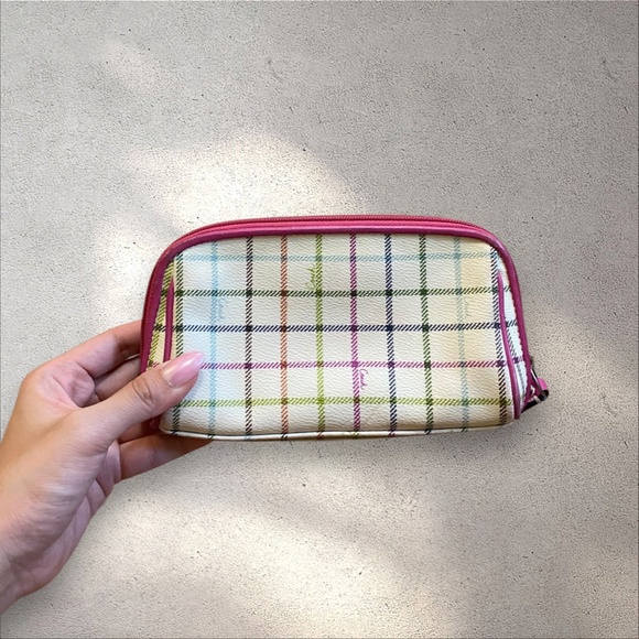 !! SOLD DO NOT BUY !! Vtg Coach Plaid Pink Magenta Spellout Logo Poppy Pouch - Picture 2 of 4